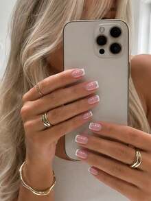 24pcs Short Square Press-On Gel Nail Set, Classic Vintage Minimalist Daily French Full Coverage Manicure, Suitable For Women And Girls, Includes 1 Sheet Jelly Glue And 1 Nail File - White - View 6