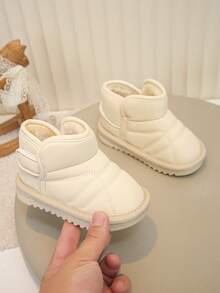 Unisex Kids Solid Color Snow Boots, Hook And Loop Easy On/Off, Soft Sole Non-Slip Autumn/Winter Outdoor Winter Shoes, Warm And Comfortable - Beige - View 1