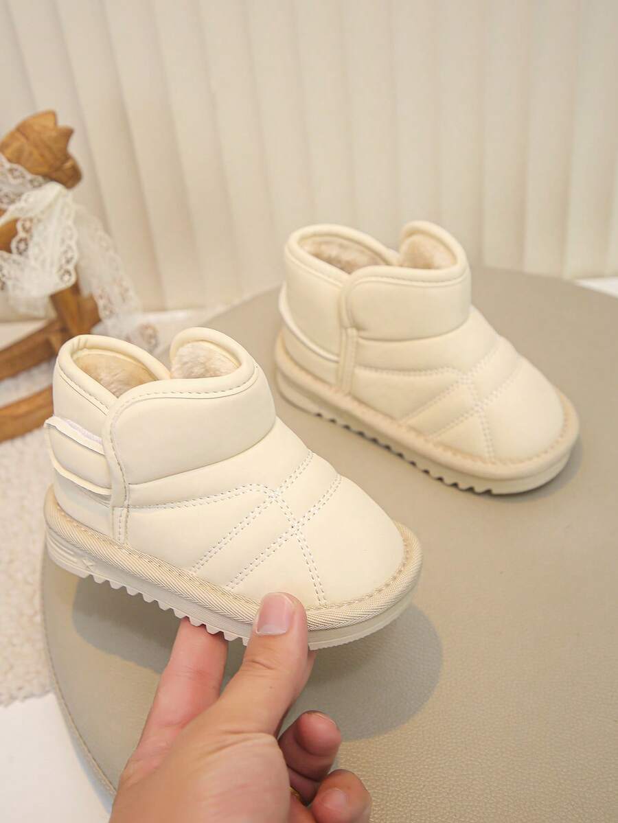 Unisex Kids Solid Color Snow Boots, Hook And Loop Easy On/Off, Soft Sole Non-Slip Autumn/Winter Outdoor Winter Shoes, Warm And Comfortable - Beige - View 1