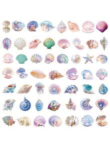 50PCS Colorful Shell & Conch Doodle Decorative Stickers, Suitable For Helmet Decoration, Scrapbooking, Car Decoration, Party Decoration, Adult Stickers, Office Decoration, Label Stickers, Scrapbook Supplies, Laptop, Bags, Guitar, Water Bottle, Fashion Decoration, DIY - Shell - View 10