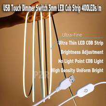 USB Touch Control Dimmable LED COB Light Strip, 3 Color Lights, Flexible For Kitchen, TV Wall Home DIY Lighting, Adjustable LED Light Bar - Multicolor - View 4