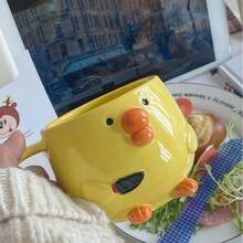 1 Mug Keramik Bergambar Anak Ayam Cemberut yang Modis, Kreatif, dan Lucu, Cocok untuk Jus Sarapan, Susu, dan Kopi Kartun - MultiWarna - View 2