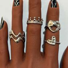 304 Stainless Steel Heart-Shaped Combination Ring Set, Multiple Styles - Heart-shaped, 4 Pieces - View 5