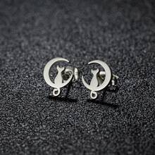 1 Pair Stainless Steel Moon Cat Stud Earrings Dainty Hollow‑Out Kitten On Crescent Moon Tiny Ear Jewelry Cute Daily Accessories For Women Girls - GED162 - View 13