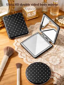 1pc Leopard Print Portable Makeup Mirror - Heart/Round/Square - Foldable Double Pocket Mirror - Portable Travel Makeup Mirror - Leopard Print - Ideal Gift For Women - Multicolor - View 1