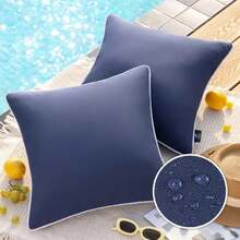 Phantoscope Pack of 2 Outdoor Waterproof Throw Pillow Covers Decorative Square Outdoor Pillows Cushion Case Patio Pillows for Couch Tent Sunbrella 20''x20'', Dark Blue - Multicolor - Ver 1