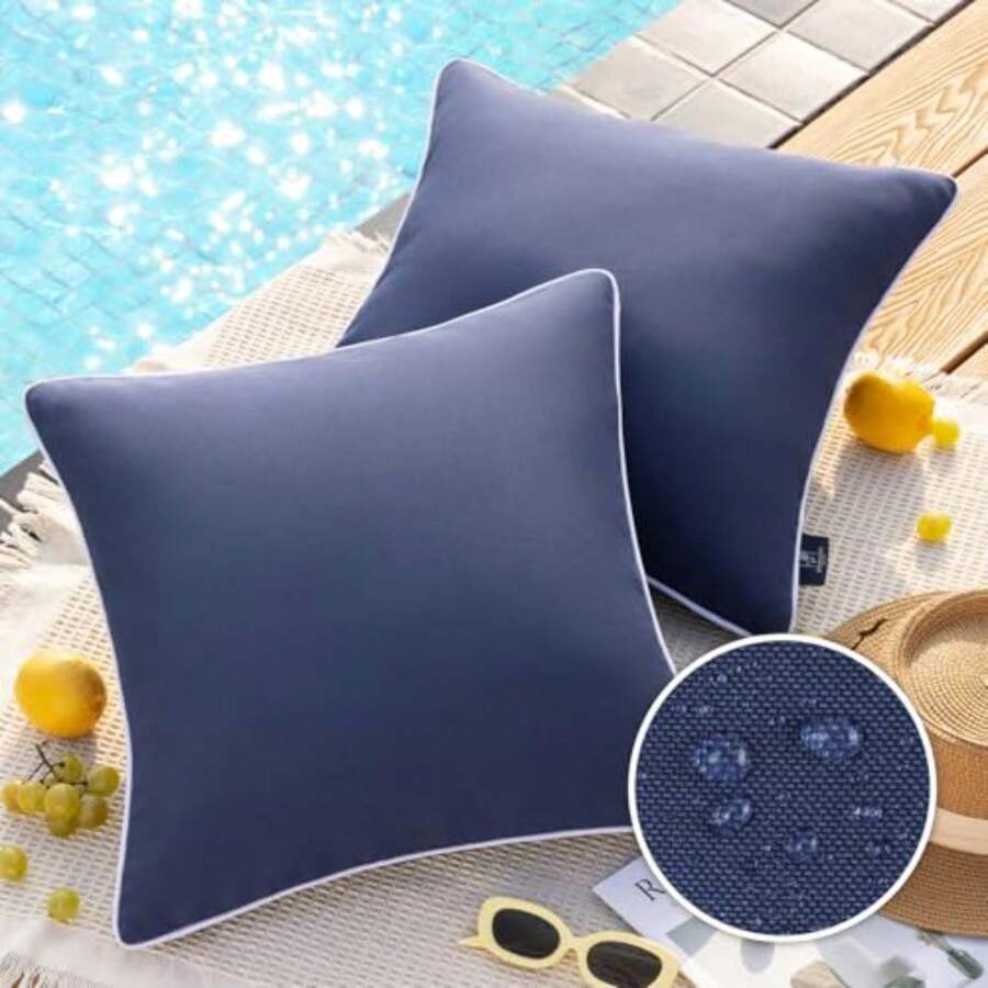 Phantoscope Pack of 2 Outdoor Waterproof Throw Pillow Covers Decorative Square Outdoor Pillows Cushion Case Patio Pillows for Couch Tent Sunbrella 20''x20'', Dark Blue - Multicolor - Ver 1