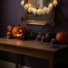 10 Pack Hanging Light Up Ghost Halloween Decorations, LED Glowing Ghost String Lights For Front Door, Porch, Yard, Tree, Garden, Carnival & Halloween Party Supplies - 10 Ghost String Lights - View 5
