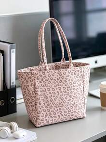 Pink Leopard-Print Tote Bag With Matching Cosmetic Pouch And High-Capacity Shoulder Shopping Bag;Suitable For Shopping, Trips.For Teachers' Day,Partie - Multicolor - View 10