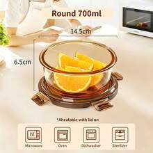 High Borosilicate Glass Lunch Box, Microwave , Suitable For Office Workers' Rice Lunch Box Bowl Food Storage Container, Separable Bento Box - Multicolor - View 11