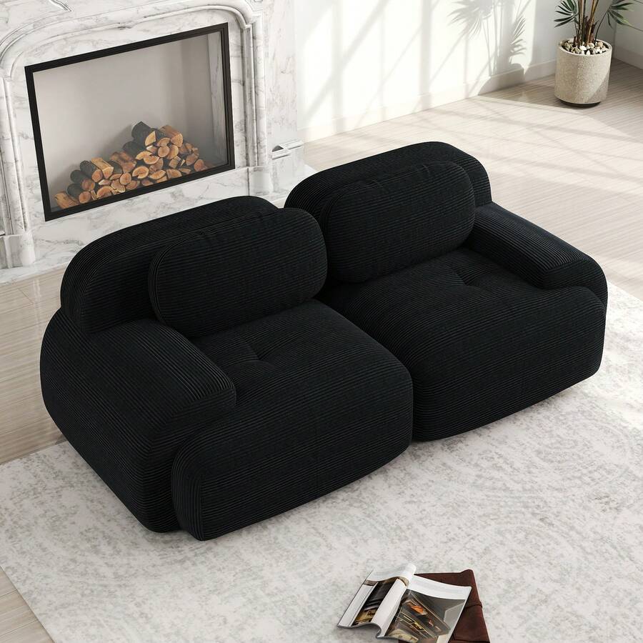 Modular Black 2 Seat Sofa Corduroy Fabric Modular Sofa No Frame For Living Room And Lounge - 黑色雙座 - 查看 1