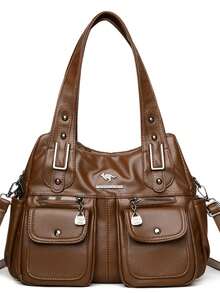 Large Capacit PU Leather Tote Bag Women's Commuter Bag 2026 New Style Handbag Shoulder Bag Crossbody Bag Soft Handle Bag - Brown - View 9