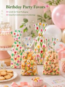 20pcs Spring Floral Candy Bags Transparent Treat Packaging Colorful Flower Print Twist Tie Bakery Party Wedding Birthday Dessert Snack Gift Supplies - View 6
