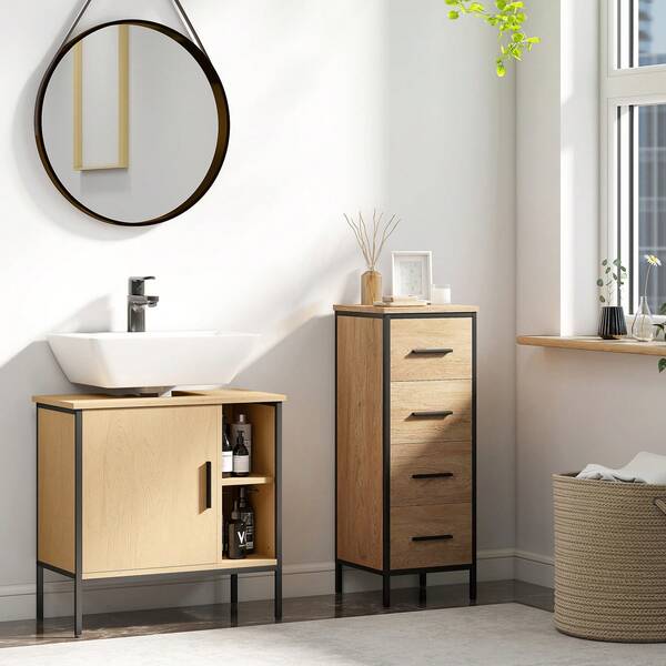 Badezimmer Aufbewahrungsschrank, langanhaltend Melamin aus Holz, Metall, Eiche, 60,0 x 30,0 x 59,5 cm, für Badezimmer, Waschküche, Schlafzimmer und Flur, für Zuhause und Wohnung
