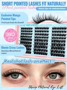 EIMNY 180PPCS Natural Lash Clusters Kit Wispy 10-12MM Short Eyelash Clusters Wispy Lashes Clusters With Black Band C-Curly Cluster Eyelash Extensions DIY Lash Extensions At Home - View 4