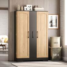 Kitchen Cabinet With Spice Rack, Spacious Double Door Cabinet With 4-Tier Vertical Extension, Adjustable Shelves And Modern Design - 120 * 78 * 35 Cm, Black And Natural, 78 X 35 X 120 Cm - Black - View 8