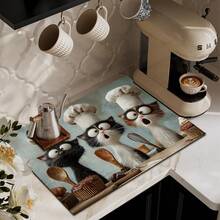 1pc Cat Chef Pattern, 2D Printed Flat Stove Protector Mat, Rubber Non-Slip Heat-Resistant Stove Cover Pad, Suitable For Induction Cooktop, Glass Stove, Multi-Functional Scratch-Resistant Mat, Best Choice For Oven, Washing Machine, Dryer, Kitchen Decoration. - Multicolor - View 3