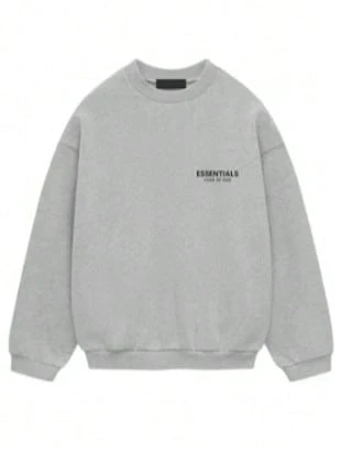 Fear Of God Essentials FW24 Light Heather Gray Crewneck Sweatshirt, Oversized Soft Fleece Pullover For Daily Street Wear, Casual Hangout - Light Heather Gray - View 1