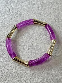 1 pieza/Pulsera de estilo bohemio con articulación de bambú acrílico dopamina, adecuada para mujeres con atuendo Y2K, regalo de joyería de estilo callejero - Multicolor - Ver 10