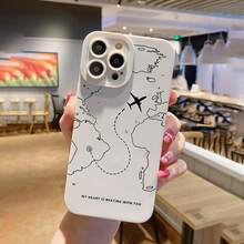 Phone Case - Summer Airplane Map Pattern Matte Anti-Drop TPU Phone Case Suitable For Iphone 16, 15, 14, 13, 12, 11 Pro Max - 古董白 - 查看 3