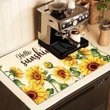 1pc Sunflower Floral Pattern, 2D Printed Flat Stove Protector Mat, Rubber Non-Slip Heat-Resistant Stove Cover Pad, Suitable For Induction Cooktop, Glass Cooktop, Multi-Function Scratch-Resistant Mat, Best Choice For Oven, Washing Machine, Dryer, Kitchen Decor - Multicolor - View 3