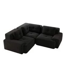 Modular Black 3 Seat Sofa - Modular Corduroy Sofa, No Assembly Required For Living Room - 黑色 3 座 - 查看 5