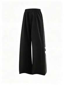 Men's Casual Fashion Long Pants, Sporty Outdoor Patchwork Straight Leg Pants, Couple Matching Style - Black - View 3