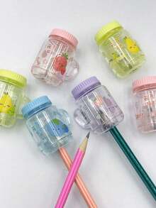 1pc/3pcs/5pcs Creative Pearl Milk Tea Cup Pencil Sharpener, Single Hole, Easy To Sharpen, Metal Blade, ABS Plastic, Scratch-Resistant, Transparent Debris Collection Box, Designer Style - Multicolor - View 2