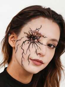 1pc Halloween Black Personalized Heart Broken Crack Pattern Temporary Waterproof Tattoo Sticker For Face And Body, DIY Party Gift For Street Wear And Music Festival - Black - View 2