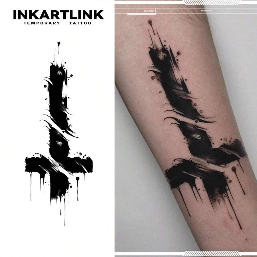 INKARTLINK 1入墨流十字潑濺圖案臨時紋身貼紙,防水身體藝術紋身貼,持效2-5天,水轉印彩色紋身貼,男女皆宜,時尚人士必備,派對裝飾必備,節日慶祝身體裝飾 - 黑色 - 查看 1