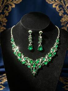 Bride Wedding Accessories Luxurious Tiara With Crystal Necklace Earrings 4-Piece Bridal Jewelry Set, Suitable For Weddings, Parties, And Balls. - Silver - View 7