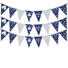 8/16/24 PCS Midnight Blue Star-Shaped Birthday Decorative Flag Set, Silver Sequin Triangular Flag, Featuring Birthday Cake And Balloon Patterns, Suitable For Male Birthday Party Wall Decoration Items - View 10