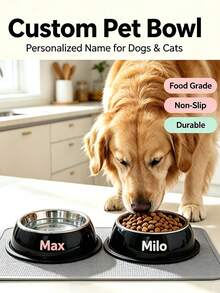 Customized Stainless Steel Pet Bowl, Personalized Non-Slip Stainless Steel Pet Bowl, Large Metal Dog Food Bowl, Customizable Name, Available In Small, Medium, Large And Extra Large, Stainless Steel Pet Feeding Bowl, Suitable For Cats And Dogs - Multicolor - View 5