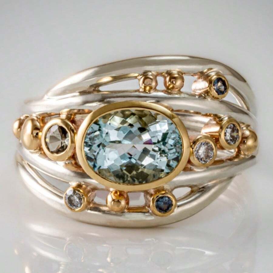 Gmzalx Vintage Luxury Hollow Multi-Layer Ring, Oval Transparent Synthetic Zirconia Women's Accessory, Suitable For Vacation, Party, Wedding, Holiday Gift - Multicolor - View 1
