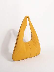1pc Yellow PU Tie-Dye Distressed Vintage Crescent-Shaped Pleated Patchwork Underarm Shoulder Bag For Women, Suitable For Autumn Commuting And Shopping - Yellow - View 4