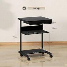 Roll-Schreibtisch Mit Schublade Und Regalen, 4 Räder, Kompakt, Spanplatte, Metall - Black - View 3