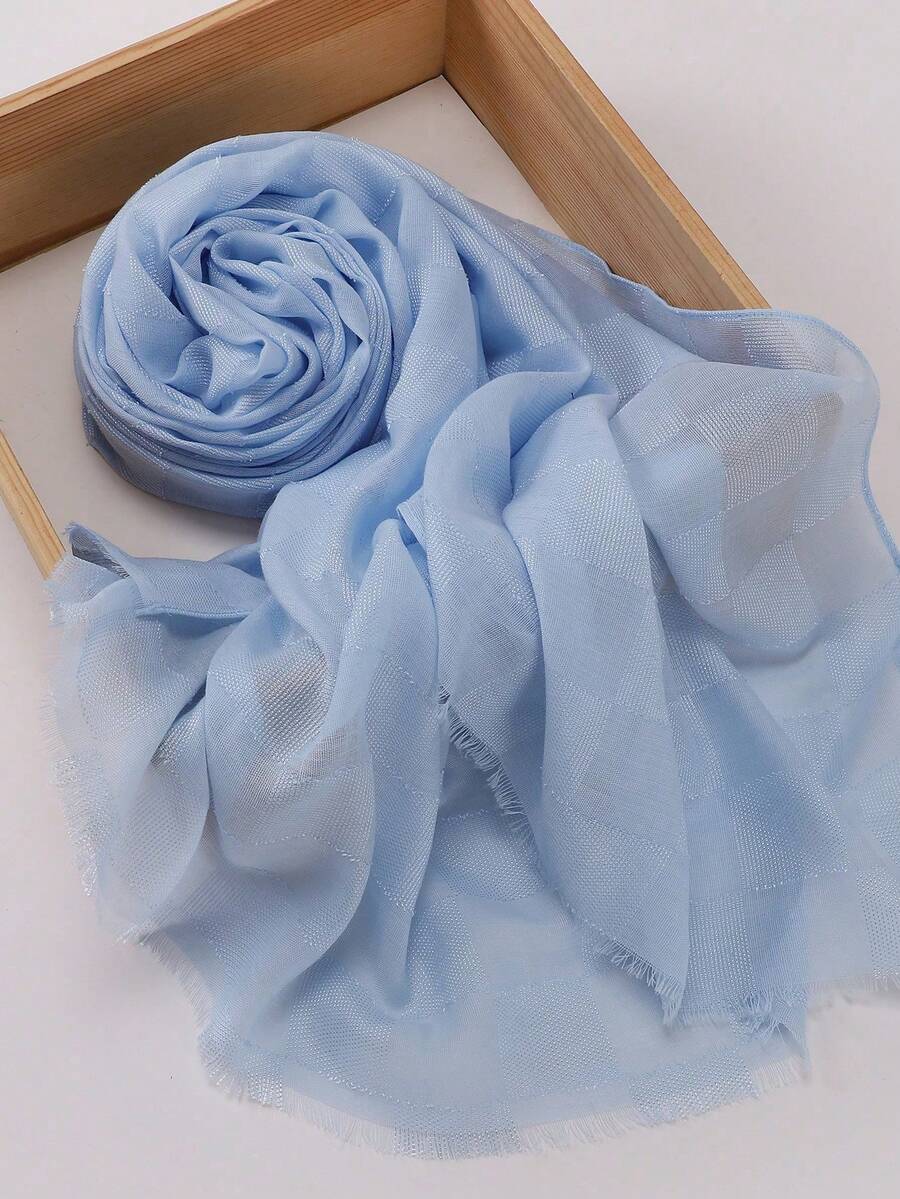 New Autumn/Winter Jacquard Plaid Solid Color Breathable Soft Oversized Headscarf Soft Hijab Shawls Scarf - Multicolor - View 1