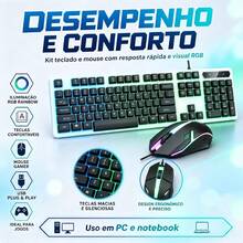 Kit gamer com teclado semi mecânico iluminação rainbow e mouse gamer LED USB com fio para jogos, estudos, trabalho e uso diário no computador ou notebook - Visão 5