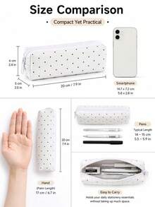 1pc Large Capacity Polka Dot Stationery Bag & Makeup Bag: Korean Style Pencil Case | Minimalist & Portable, Suitable For Girls, Back To School, First Day Of School - Multicolor - View 6