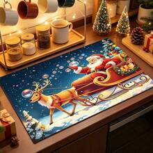 1pc Dish Drying Mat, Coffee Machine Mat, Christmas Reindeer Sleigh Pattern Dish Drying Mat, Suitable For Kitchen, Dining Room, Holiday Table Atmosphere, Practical Home Decor For Winter Christmas Season, Family Gift, Tabletop Decoration - XYLSD-909 - View 5