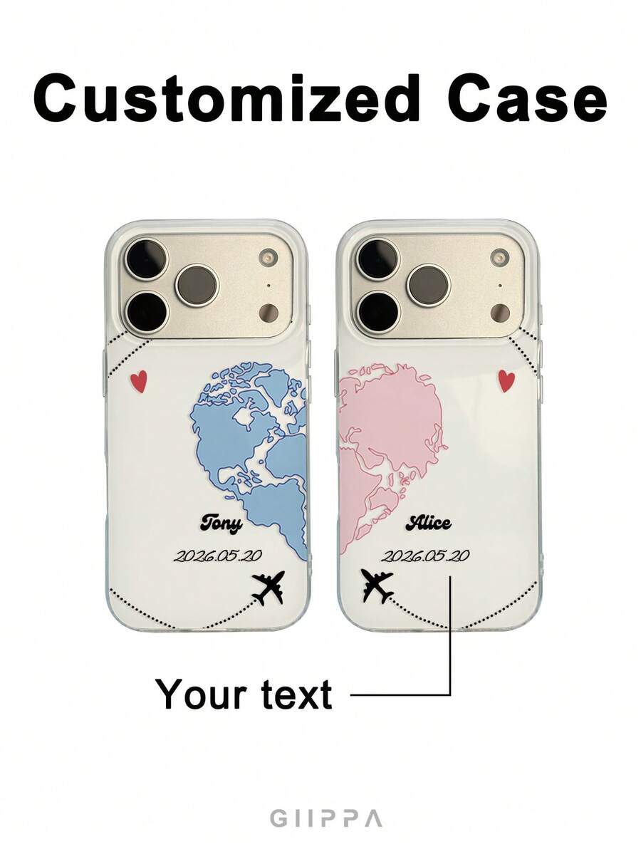 GIIPPA 1件客製化情侶姓名手機殼,個性化手機殼,適用於 iPhone 18/17/16/15/14/13/12/11 Pro Max Air,返校禮物、畢業禮物、情人節禮物、生日禮物 - 彩色 - 查看 1