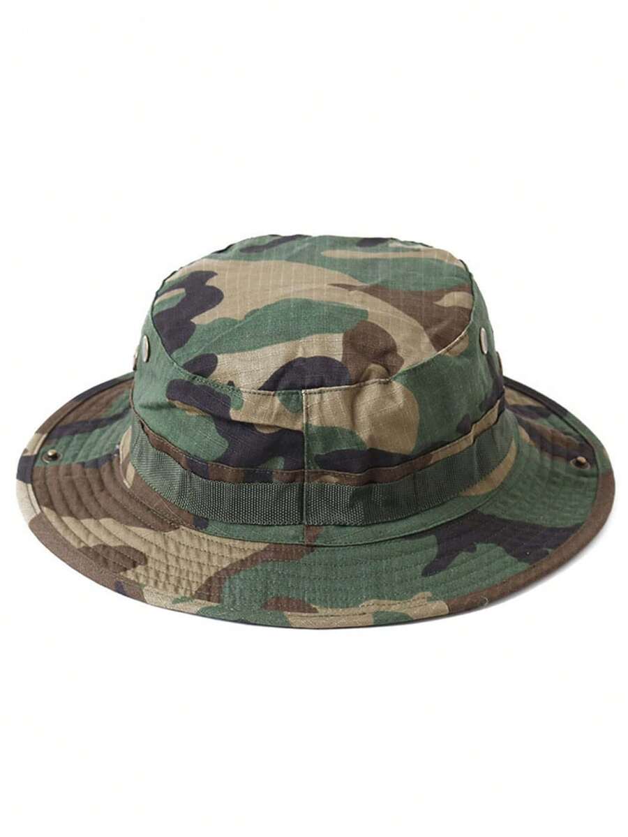 1pc New Men's Solid Color Outdoor Wide Brim Sun Hat Fisherman Hat With Windproof Rope, Cycling Hiking Sun Protection Hat, Unisex Couple Bucket Hat - Multicolor - View 1