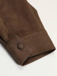 Luxury Suede Oversized Wool Coat Women Lapel Faux Fur Long Sleeve Daily Fall Winter Fashion - Coffee Brown - View 8