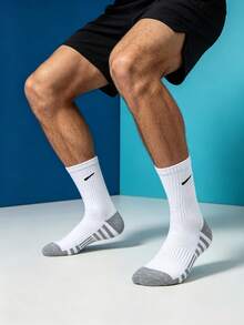 1/5/10/20 Pairs Men's Mid-Calf Socks, Grey Base Striped Design, Sports Anti-Slip Shock-Absorbing Running Socks, Basketball Socks - Multicolor - View 6
