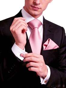 1 Set Dasi Pria Bertekstur 8cm, Sapu Tangan Saku, dan Manset, Cocok untuk Pertemuan Bisnis, Pesta Pernikahan, dan Pesta Pengantin. - Baby Pink - View 1
