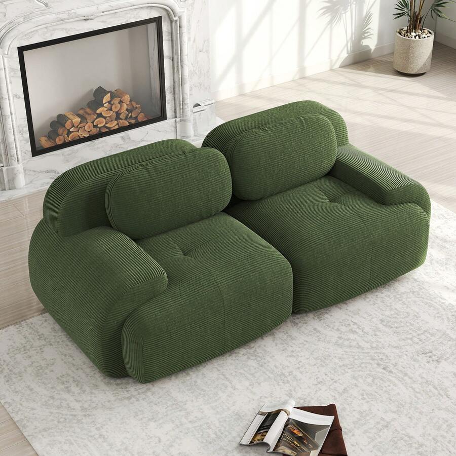Modular Green 2 Seat Sofa - Modular Corduroy Sofa Frame For Living Room And Lounge - 綠色 2 人座 - 查看 1