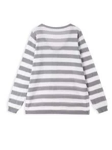 Atasan Wanita Baru Berbahan Rajut Garis-Garis Abu-abu dengan Lubang dan Tali Pengikat, Model Patchwork Acak - Grey - View 6