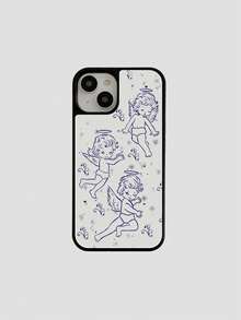 1件韓式復古小眾創意粉色小天使黑邊全包裝甲手機殼，適用於Phone 17 Pro Max、17 Pro、17、16 Pro Max、16 Pro、16、15 Pro Max、15 Pro、14 Pro Max、14 Pro、14、13 Pro Max、13 Pro、13、12 Pro Max、11，手機保護殼 - 白色 - 查看 2