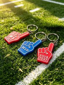 1Pc Personalized 3D Printed Foam Finger Keychain - Custom Text Sports Fan Keyring, #1 Fan Team Spirit Accessory, Varsity Style Keychain , Graduation, Sports Events, Games, Gifts & More - Multicolor - View 4