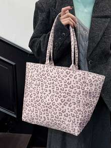 Pink Leopard-Print Tote Bag With Matching Cosmetic Pouch And High-Capacity Shoulder Shopping Bag;Suitable For Shopping, Trips.For Teachers' Day,Partie - Multicolor - View 1